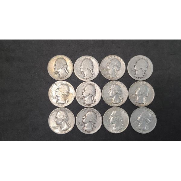 Assorted Years/Mint Marks United States 90% Silver Washington Quarters - Face Value: $3.00