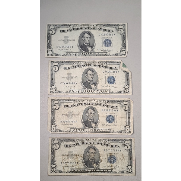 (4) Assorted Series United States $5 Silver Certificates - Face Value: $20.00