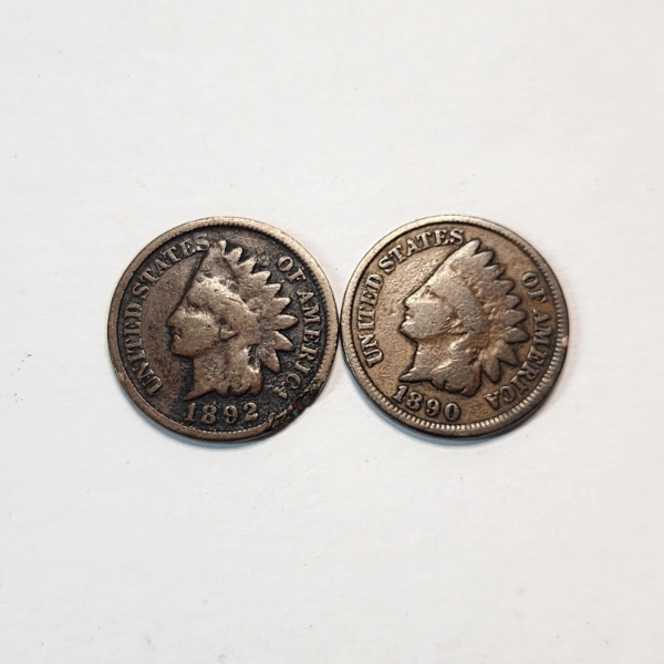 Two United States Indian Head Cents: 1892 & 1890
