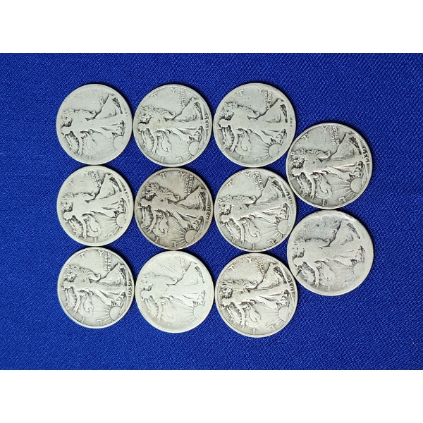 Lot of 11 Years Walking Liberty Silver Half Dollars - FV: $5.50