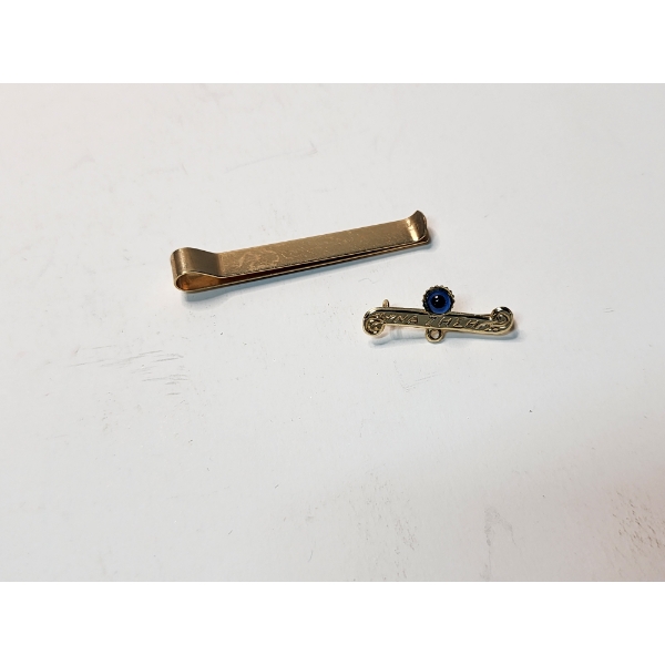14K Gold Evil Eye Safety Pin and 14K Gold Tie Clip Total Weight:  4.1g