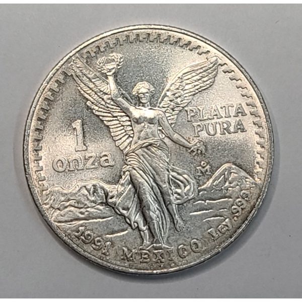 1991 Mexican 1 Troy Oz .999 Silver Libertad Pura Plata Coin