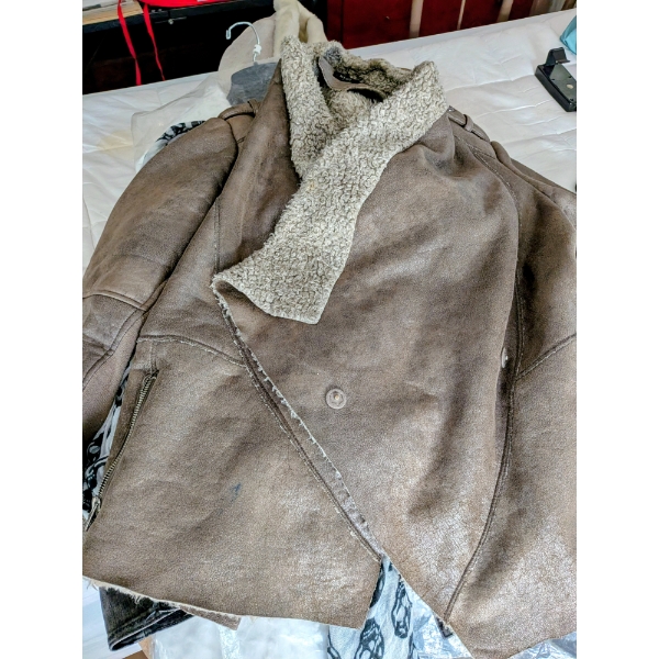 3X Lot Of Jackets, Brown Wilsons Leather Jacket, Scarf, Leather Hat, Black Jean Jacket, White New Pl