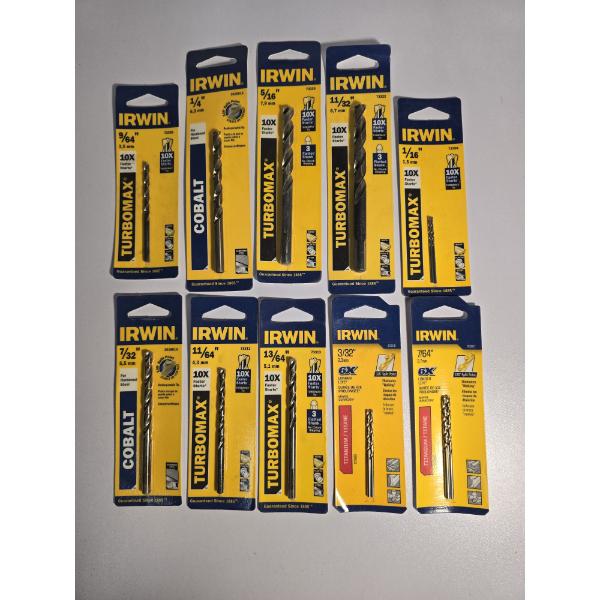Lot of 10 Assorted Brand New Irwin Drill Bits