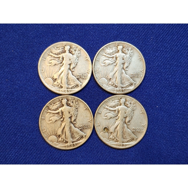 x4 Assorted Years 90% Silver Walking Liberty Half Dollars - Face Value: $2.00