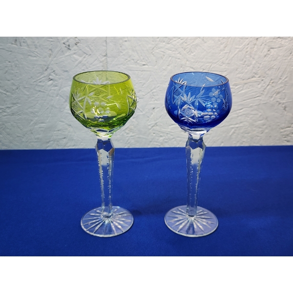 2 Stunning Murano Crystal Wine Glasses - 6in. Tall