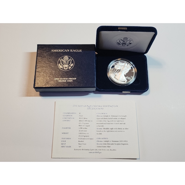 2010-W American Eagle 1 oz Silver Proof Coin w/ Box & COA