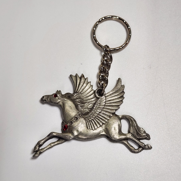 Pewter Pegasus Keychain ft. Red Gemstones  