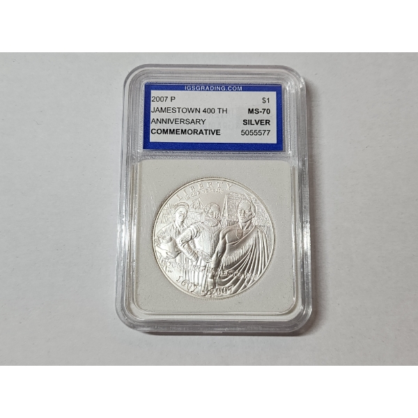 2007-P Jamestown 400th Anniversary Commemorative Silver Coin - IGS MS-70 