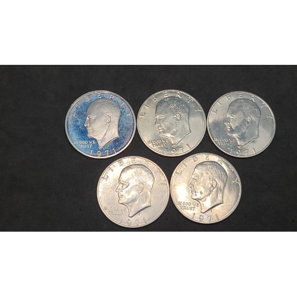 (5) 1971-S Eisenhower 40% Silver Dollars - Face Value: $5.00