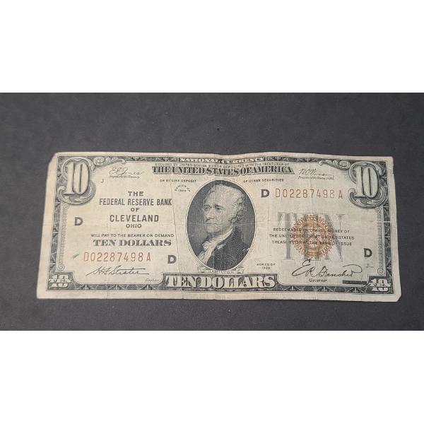 Series 1929 $10 Brown Seal Bank Note From The Federal Reserve Bank Of Cleveland Ohio