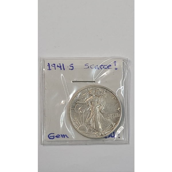 United States 1941-S 90% Silver Walking Liberty Half Dollar In Coin Protector - Mint Condition!