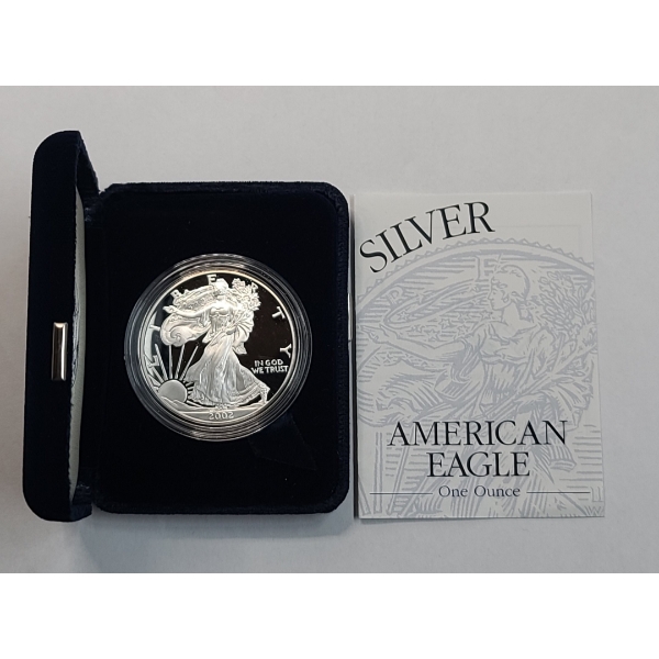 2002-W United States 1 Oz .999 Fine Silver Proof American Eagle In Original Box With COA