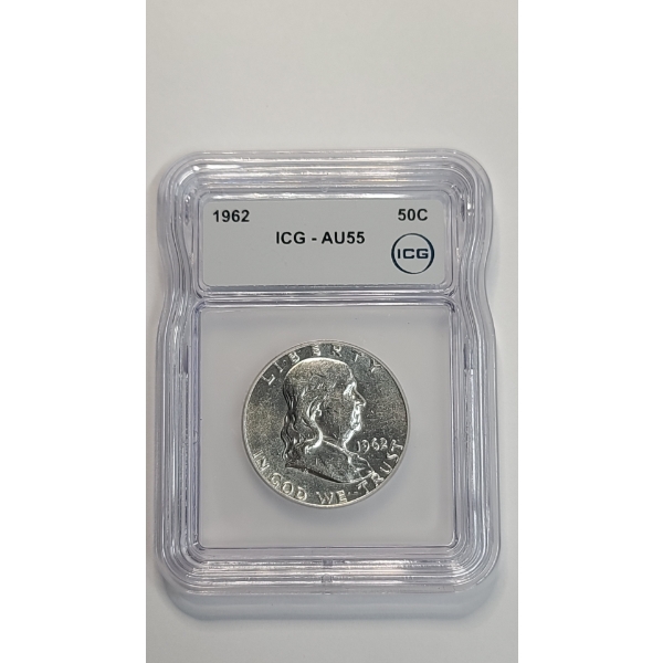 ICG 1962 AU55 90% Silver Franklin Half Dollar