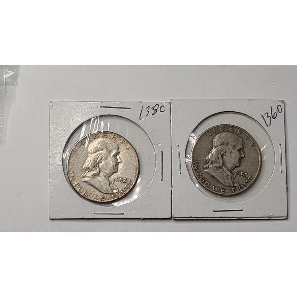 1952 & 1953 90% Silver Half Dollars - Face Value: $1.00