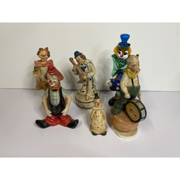 6 Assorted Clown Figurines
