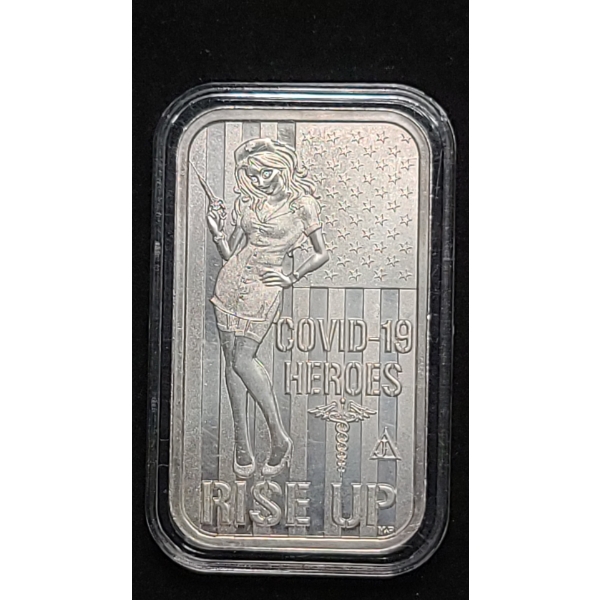 "Covid 19 Heroes Rise Up" 1 Troy Ounce .999 Fine Silver Rare Bar From The Locker Mint 