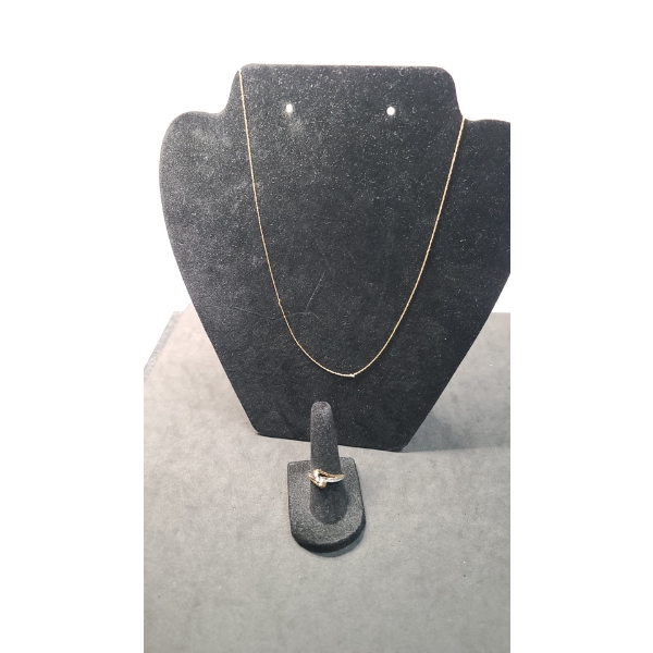 10K Gold Dainty Necklace & Women's Ring With Diamonds -Size 7 - Total Weight: 2.1g