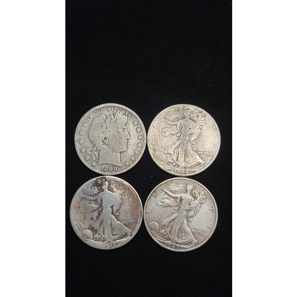 Assorted Years Barber & Walking Liberty 90% Silver Half Dollars - Face Value: $2.00