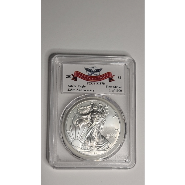PCGS 2017 MS 70 First Strike 255th Anniversary Legacy Series 1 Troy Oz .999 Fine Silver Eagle 1/1000