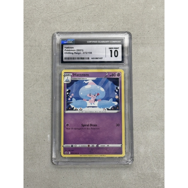 CGC 10 - 2021 Pokemon Hattrem Trading Card - Chilling Reign Set - 72/198