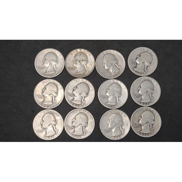 Assorted Years/Mint Marks United States 90% Silver Washington Quarters - Face Value: $3.00	