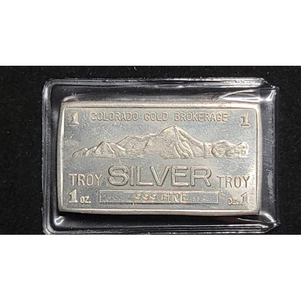 Rare Colorado Gold Brokerage 1 Troy Oz .999 Fine Silver Bar 