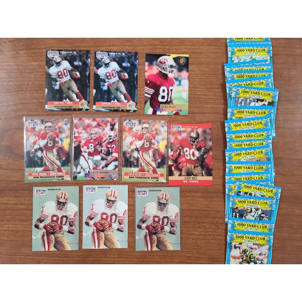 10 San Francisco 49Ers Trading Cards Including Jerry Rice With 1987 Topps 24 Card Set 1000 Yard Club
