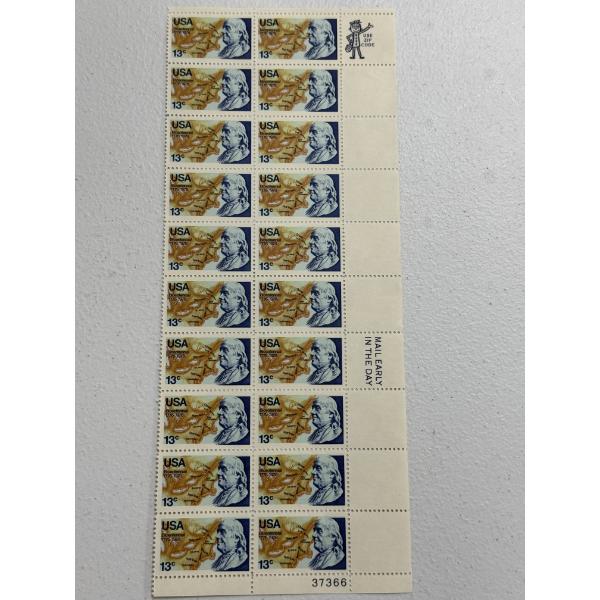 Rare Bicentennial 13 Cent Block Plate US Stamps - Mint Condition