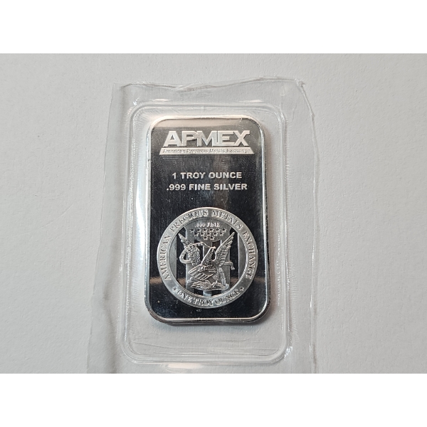 One Troy Ounce AMPEX .999 Fine Silver Bar Featuring American Eagle Design