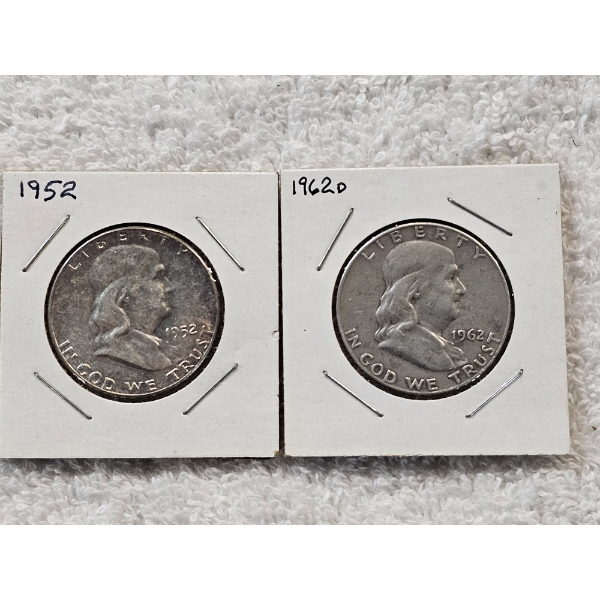 Two US 40% Silver Half Dollar Coins - 1962-D and 1952 - AFV $1