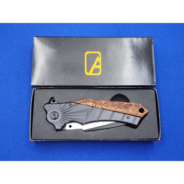 Alpha Outpost Wood & Black Metal Handle Folding Pocked Field Knife - Brand New! 