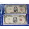 Image 3 : (2) U.S. $1 Silver Certificates 1957-A and 1957-B & (2) $5 Red Seal Notes: 1963 and 1953-C