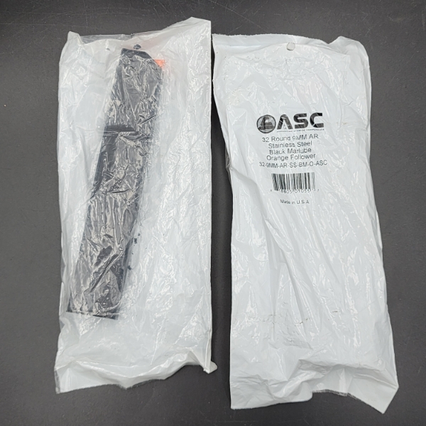 TWO ASC 32-Round 9MM AR Stainless Steel Black Marlube Orange Follower Magazines - NEW!