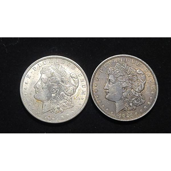 (2) 1921 90% Silver Morgan Dollars