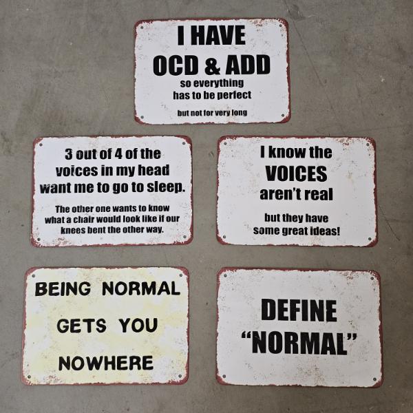 Set Of 5 Assorted Vintage Style Sarcastic Metal Tin Signs (10x7")