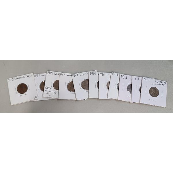 Lot Of Assorted Earlier Years U.S Copper Lincoln Wheat Cents - FV: $0.11