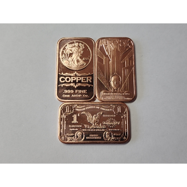x3 1 AVDP Ounce .999 Fine Copper Bars - Mint Condition