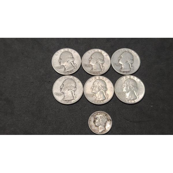 Assorted Years & Mint Marks Washington Head 90% Silver Quarters & 1940 90% Silver Mercury Dime 