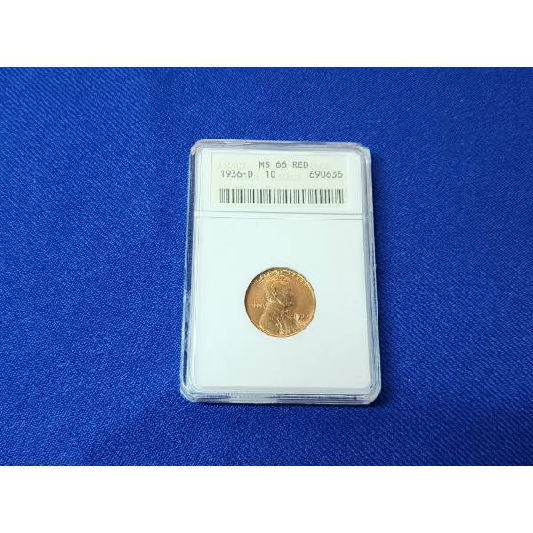 1936-D Lincoln Wheat Cent ANACS MS 66 RED
