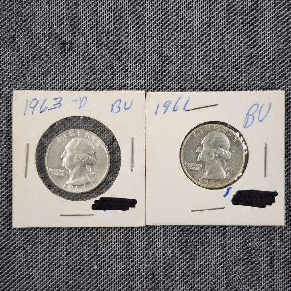 Two 90% Silver United States Washington Quarters ~ Face Value $0.50