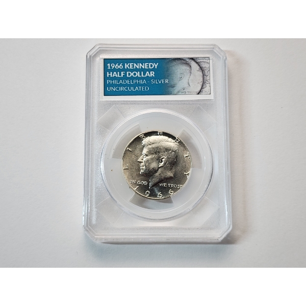 1966 Kennedy Half Dollar 40% Silver Uncirculated Coin in Slab