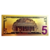 Image 2 : $5 US Currency Gold Foil Note - 24k (.999) Gold Foil 1 of 7 in The Modern Note Series Offered