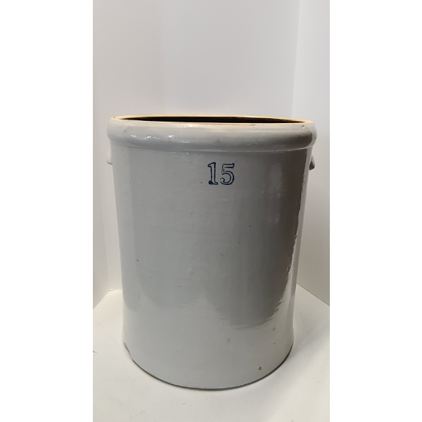 Vintage 15 Gallon Stoneware Crock With Handles- 20 1/2" H x 16" W