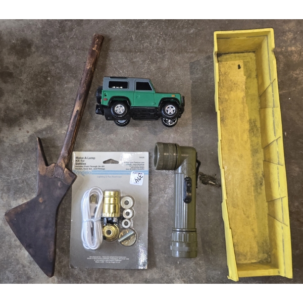Toy Jeep, Wooden Child Size Guitar, Army Flashlight and More