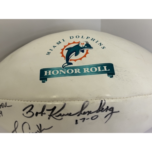 Miami Dolphins Autographed Football - 3 Autographs - Bob Kuechenberg 17-0 - Larry Csonka #39 