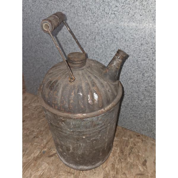 Vintage Galvanized One Gallon Can With Spout & Wooden Handle