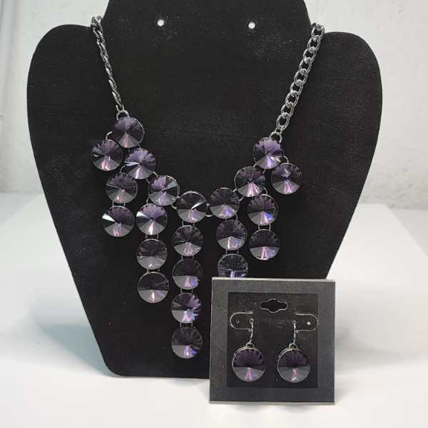 Purple Gemstone Statement Necklace & Matching Earrings