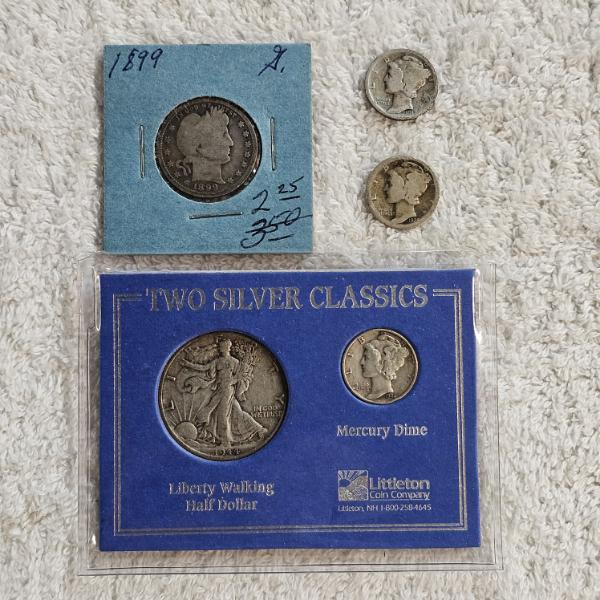 Assortment of 90% Silver U.S. Coins ft. Mercury Dimes and Walking Liberty Half-Dollar AFV $1.05