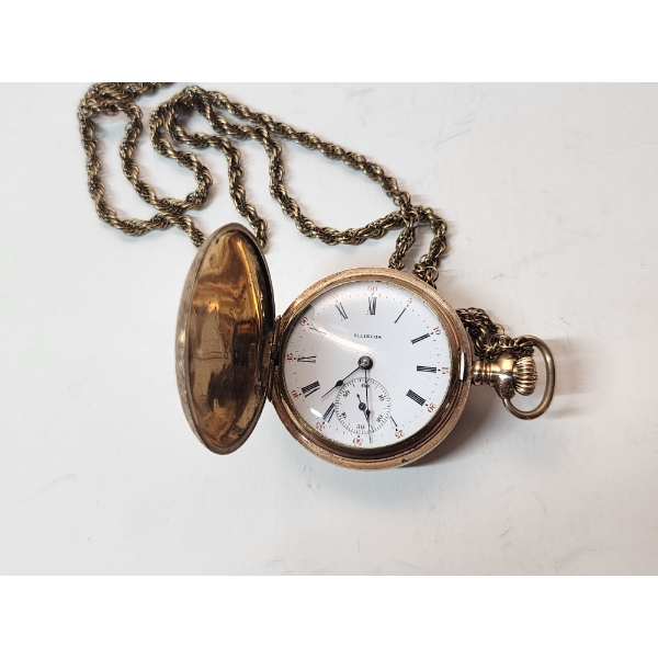 Illinois Springfield 11 Jewel Gold-Filled Railroad Pocket Watch & 24" Gold-Filled Chain TW: 45.3g
